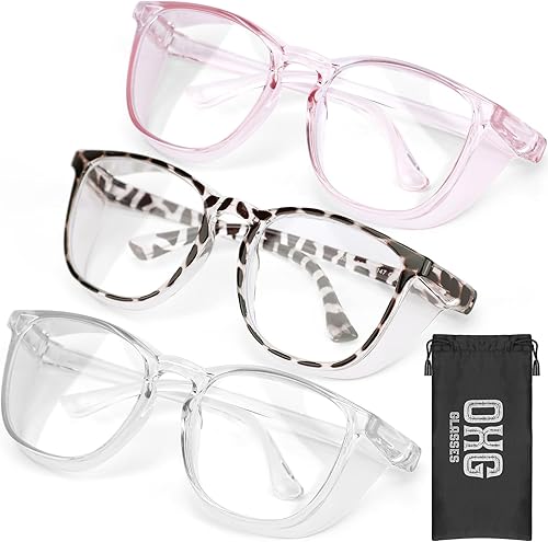 Miniatura 8 de OXG Paquete de 3 gafas de seguridad para mujer, anti niebla, transparentes, resistentes a los arañazos, gafas protectoras para enfermeras