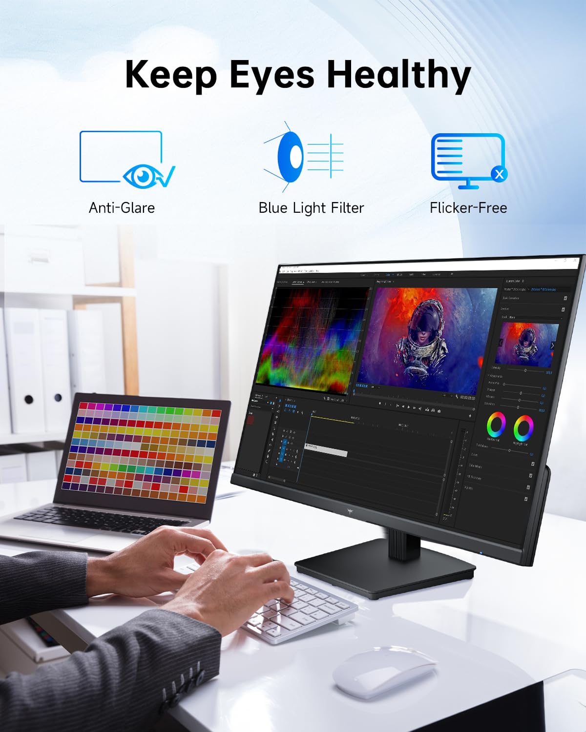 KTC 27 Inch Computer Monitor - QHD (2560 x 1440) Display, Up to 120Hz Monitor, IPS Panel, 123% sRGB, HDMI 2.0 x 2 & DP 1.4 x1, Adaptive Sync, Eye-Friendly Screen PC Monitors for Work Gaming, H27D9 — view 6