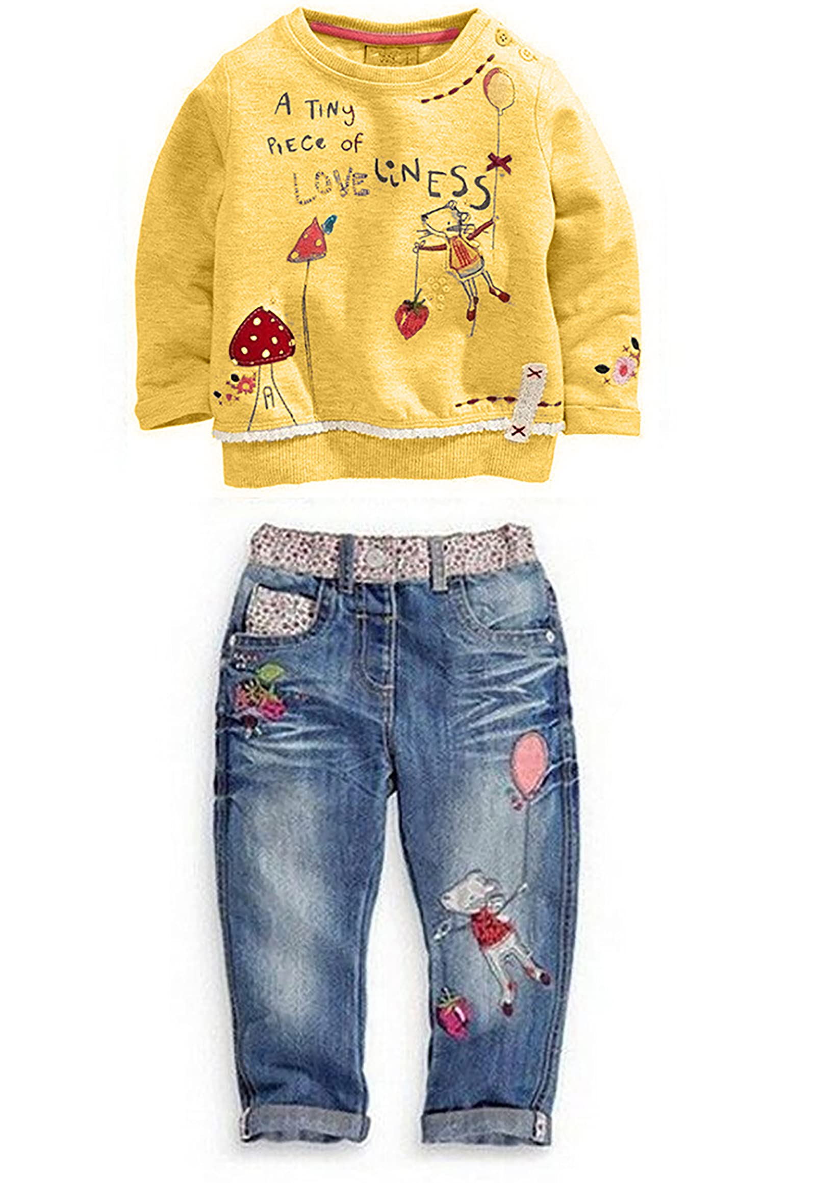 EGELEXY Little Girl Cartoon Long Sleeve Pullover Tops and Jeans Pants Sets 2PCS Outfits