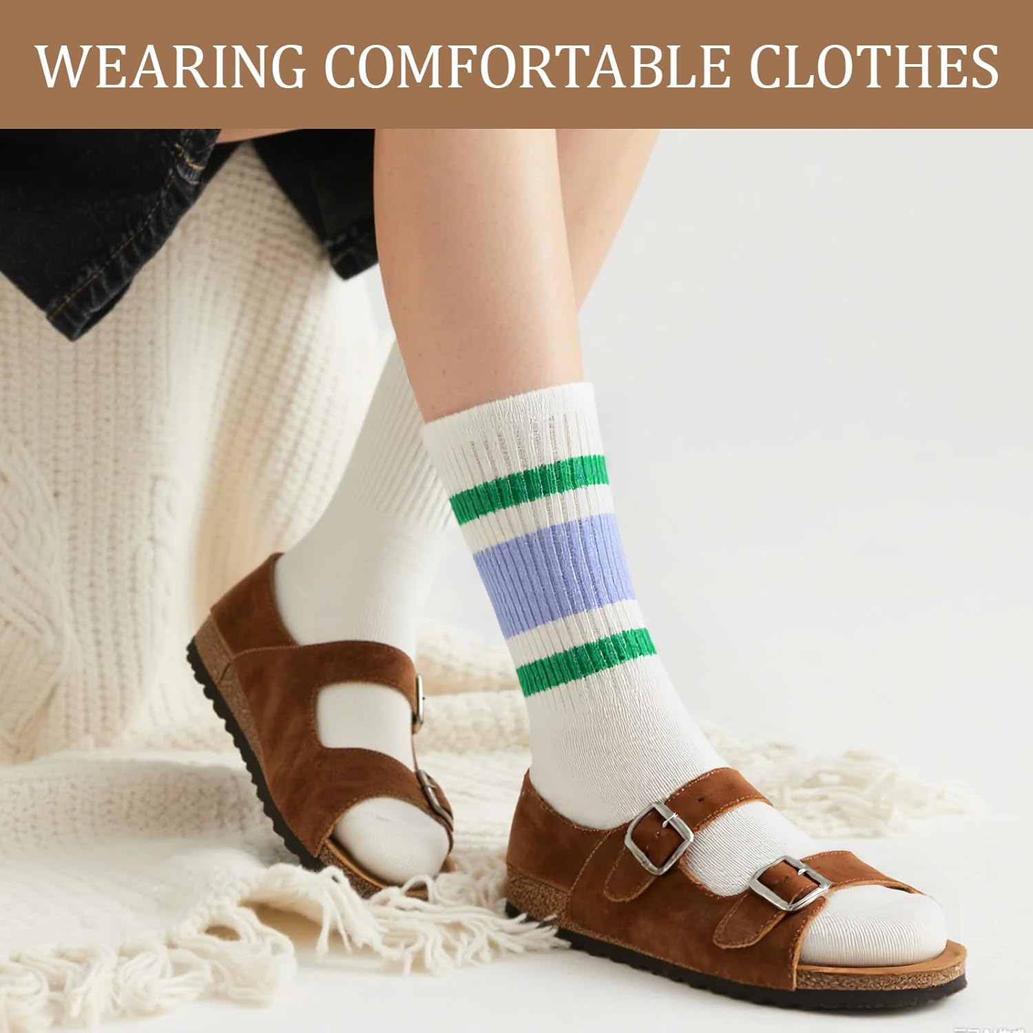 10 Pairs Retro Crew Socks, Vintage Striped Socks Women Men - Image 6