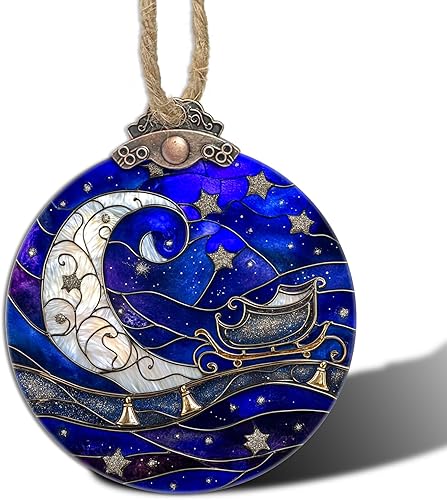 Miniatura 12 de Decoraciones navideñas de vitrales, colgante de campana pequeña para ventana, árbol de Navidad, adornos colgantes retro verde atrapasoles de Verde