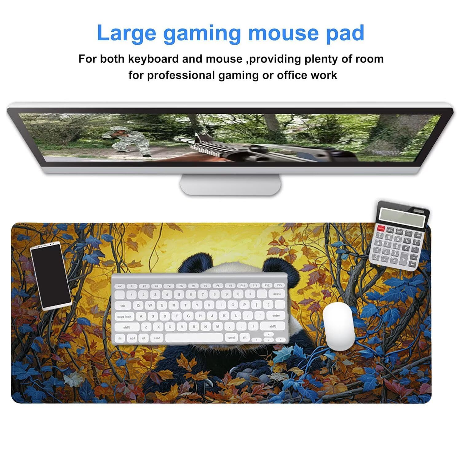 Gaming Mauspad 1200 x 600 mm XXL Gaming Mousepad Verlängertes Großes Mauspad Schreibtischauflage, Genähte Kanten Mousepad, Rutschfeste Gummibasis,Schreibtisch Schutz für Home Office (Tiere Panda) Z237