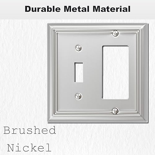 Vista 67 de Adler - Cubierta cuádruple para interruptor de luz decorativa Adler, placa de pared de metal, paquete de 2 unidades, níquel cepillado de 4