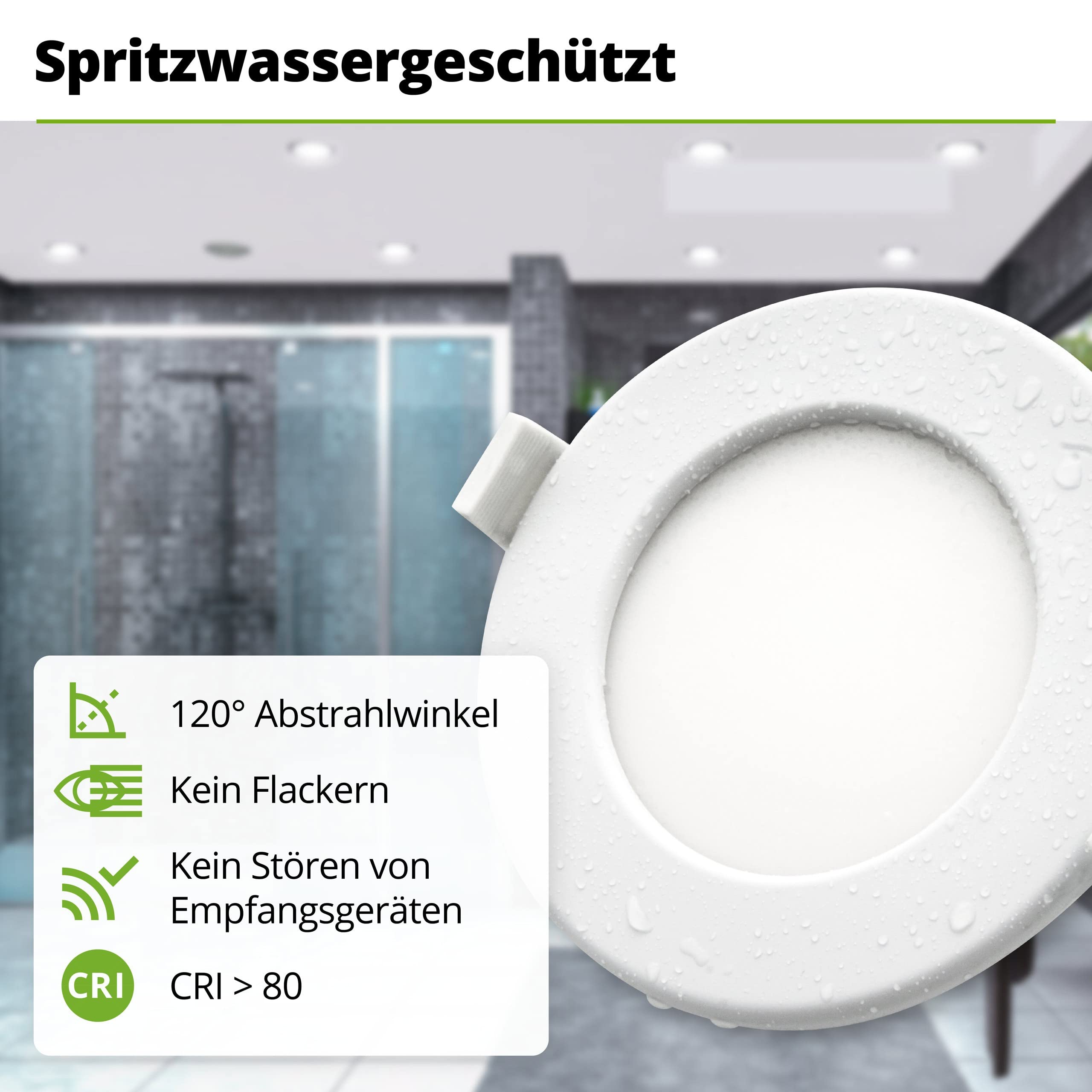 HAGEMANN® 9 x LED Einbaustrahler IP44 6 Watt 500lm Ø 105 mm Bohrloch 230V spritzwassergeschützte Badezimmer Einbauleuchte ultra flach 26mm Einbautiefe