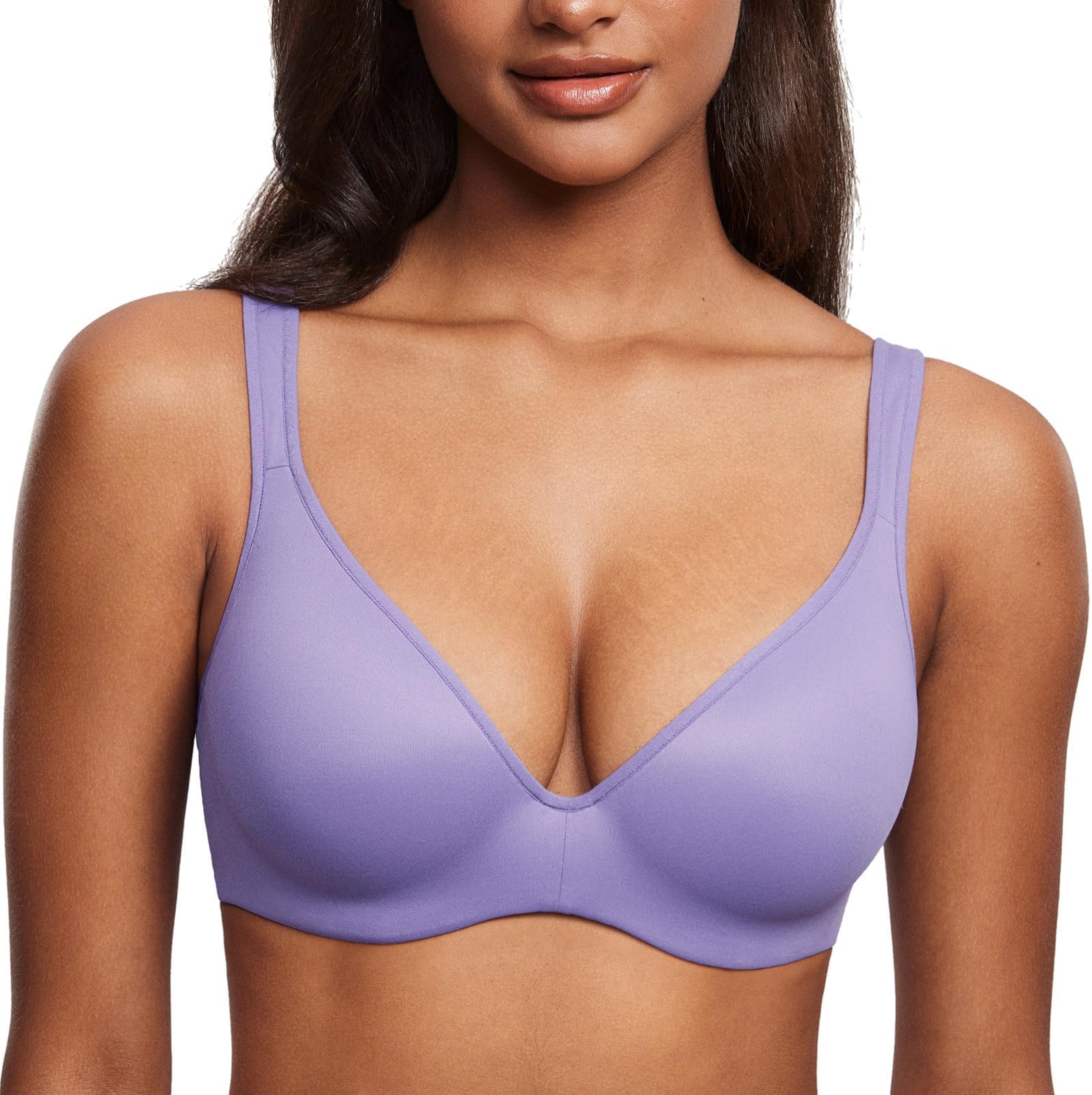 Women's Lightly Padded Underwire Bra Full Coverage Plus Size Balconette T Shirt Support Plunge Bras Cushioned Straps