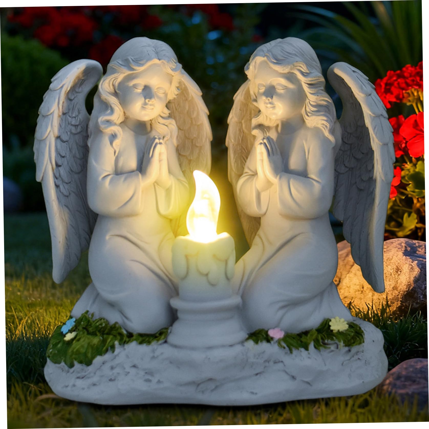 Ameble 6.5x6.5x4.9 Inch Praying Angel Solar Lights Outdoor Garden Resin Angel Statues for Yard Patio Lawn Cemetery - Style 2