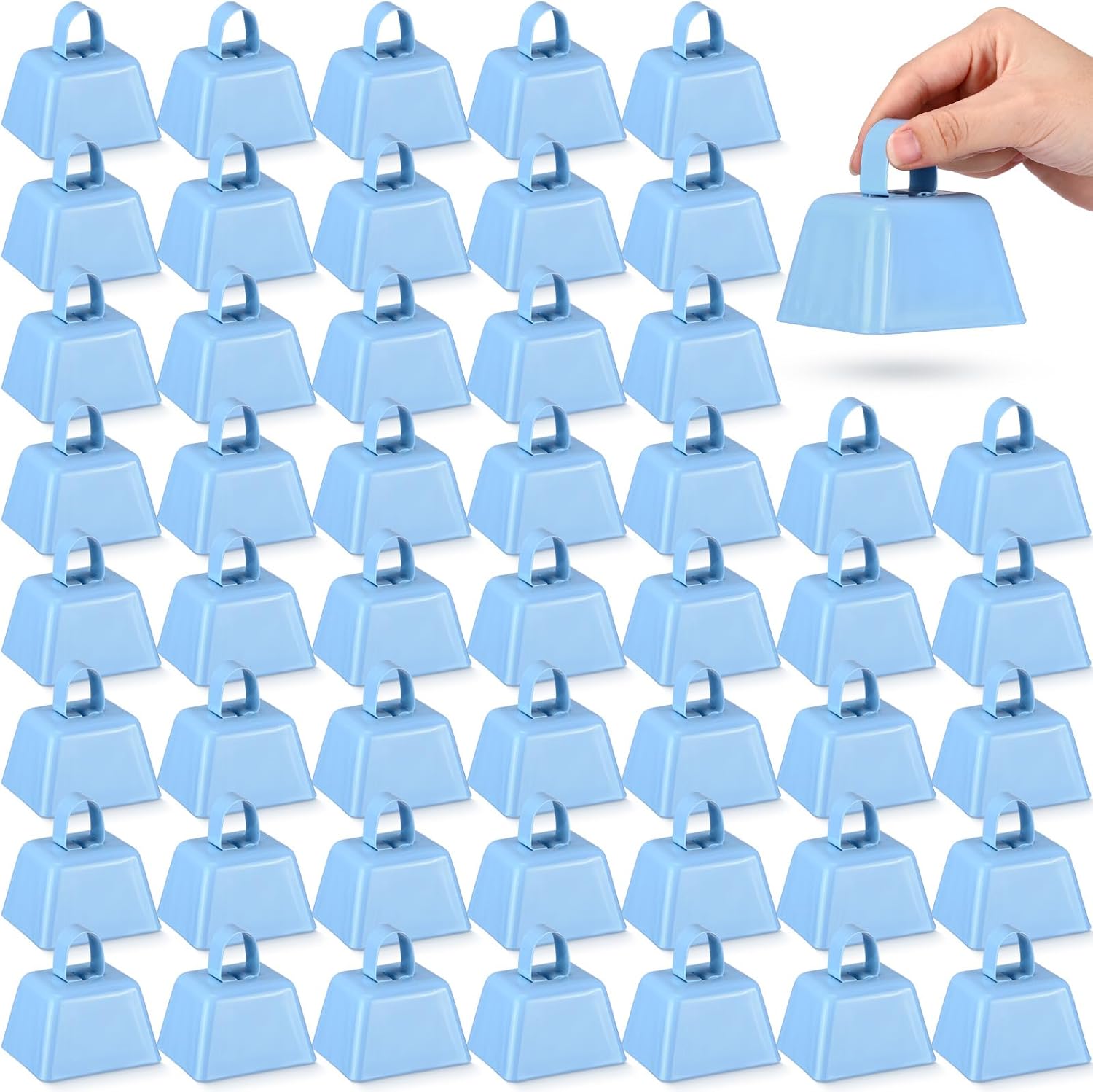 Lukmaa 50 Pack Metal Cowbells Bulk 3 x 2.4 x 3 Inch Cow Bells with Handle Novelty