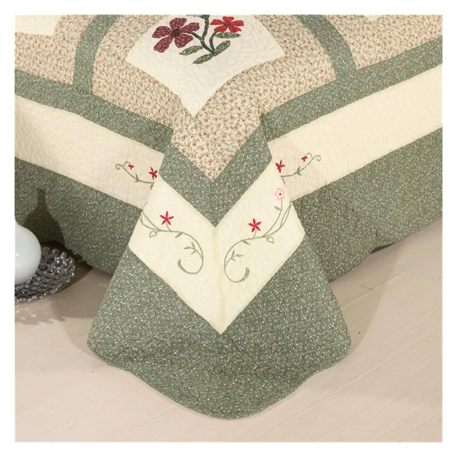 Copriletto Trapuntato in Cotone Floreale, 3/4 Pezzi, Patchwork, Lenzuola, Copripiumino, Coperta, Plaid, copriletto Imbottito.