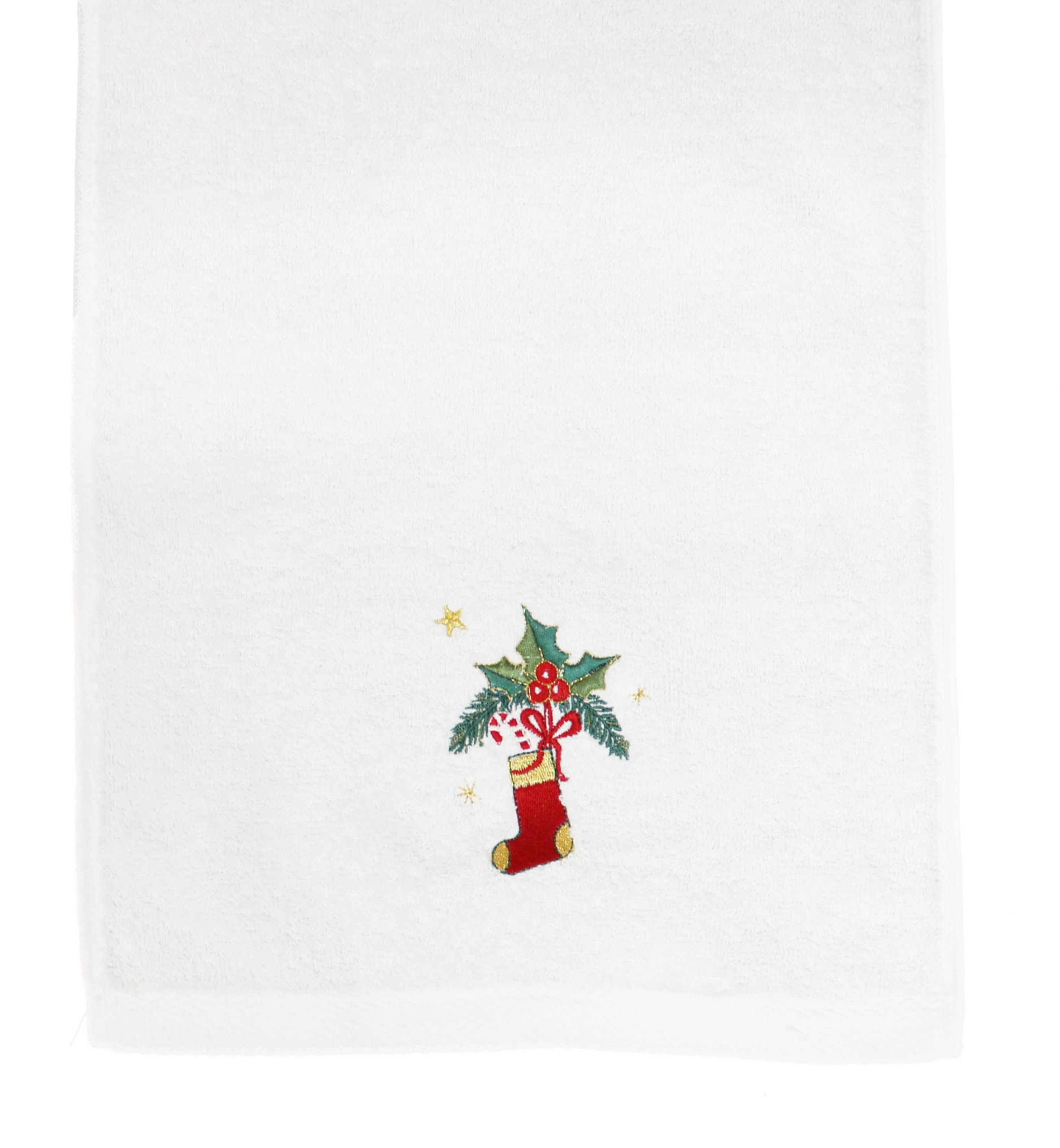 Peggy Wilkins Multicolour Kissing Bough Christmas Stocking Embroidered 100% Cotton Guest Towel - 30Cm X 50Cm