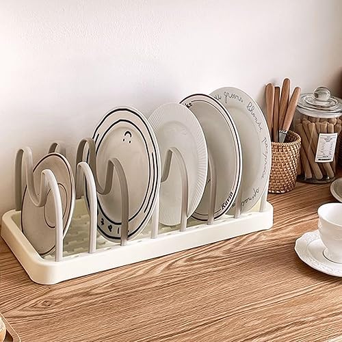 Escurridor compacto y organizador de almacenamiento de platos de cocina para gabinetes, material de polipropileno, ajustable (café)