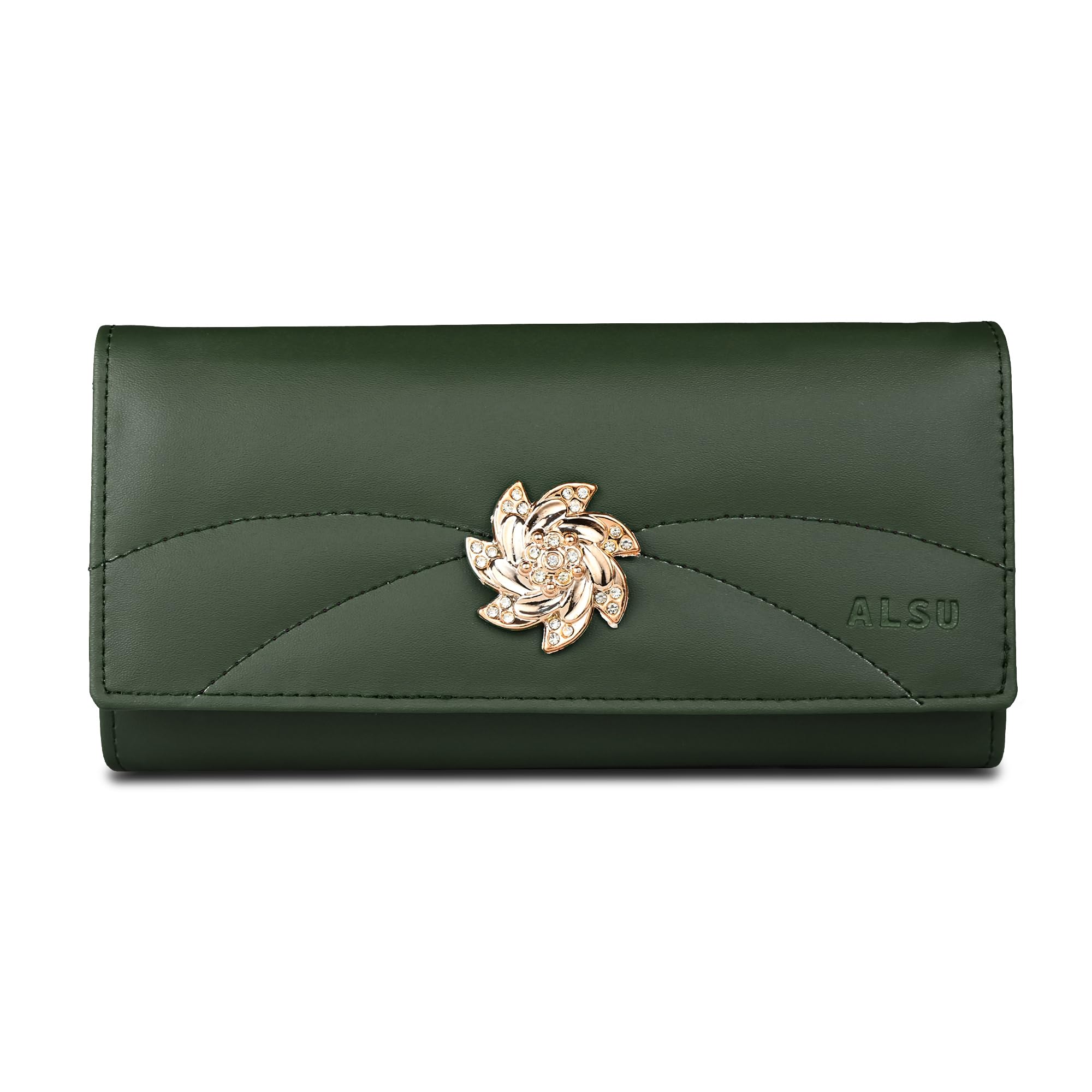 ALSU Women's Wallet |Ladies Purse| Clutch Vegan Leather | Phone Pocket | 4 Card Pocket (Green)