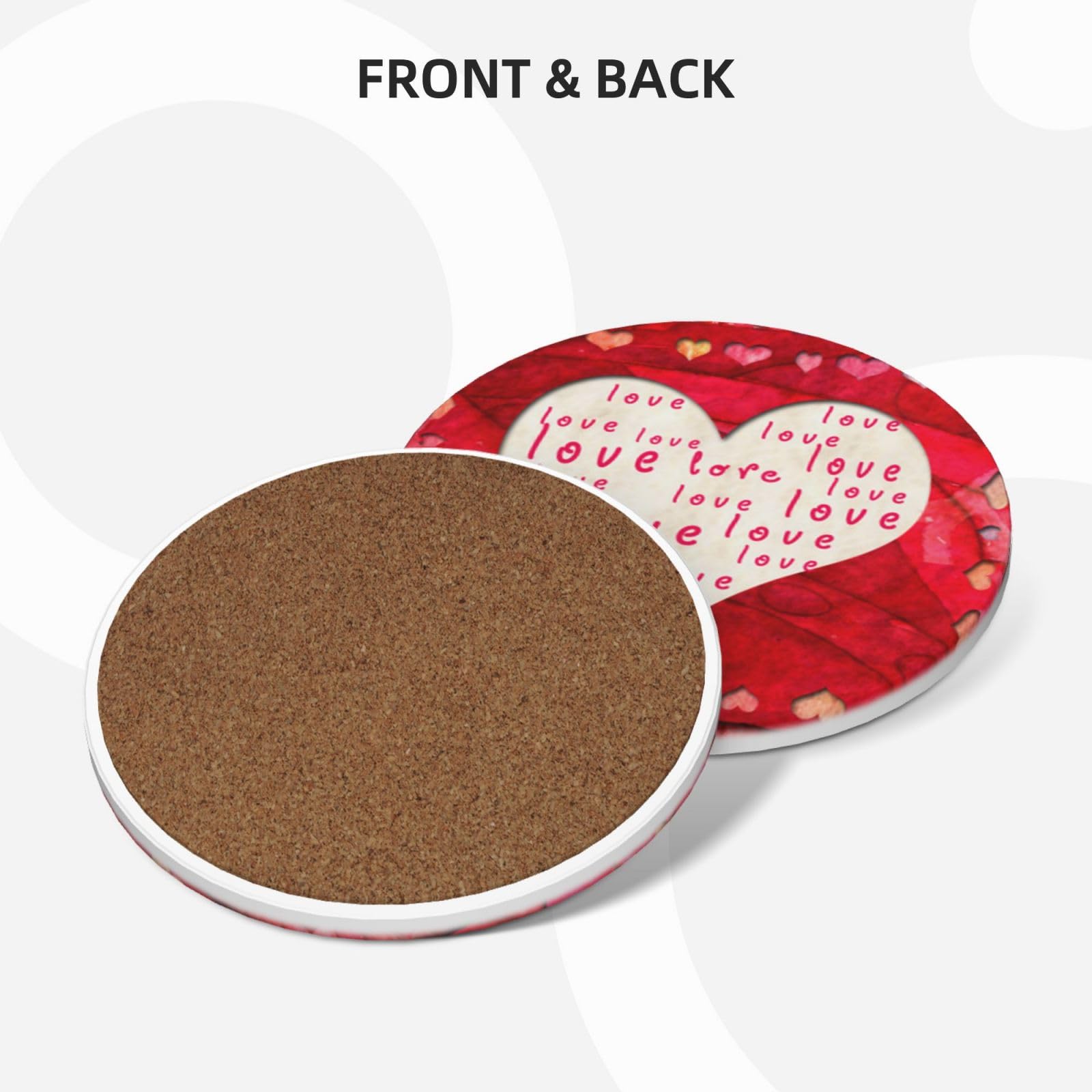 Set di 6 sottobicchieri decorativi in ceramica con stampa cuori rossi
