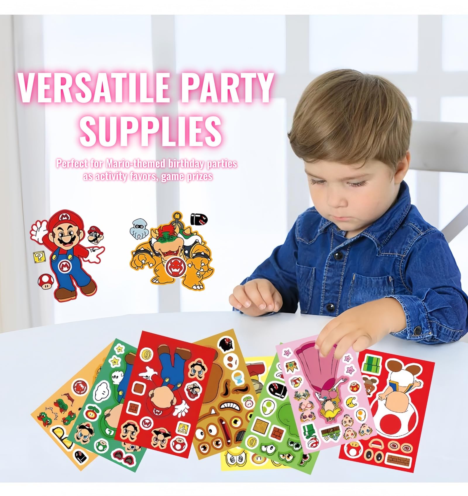 2026 Mario Make a Face Stickers, Cartoon Book Crafts, DIY Party Supplies Favors Your Own Mixed and Matched with Different Designs Characters Birthday Gifts Class Reward Decor （32 Sheets) — view 4