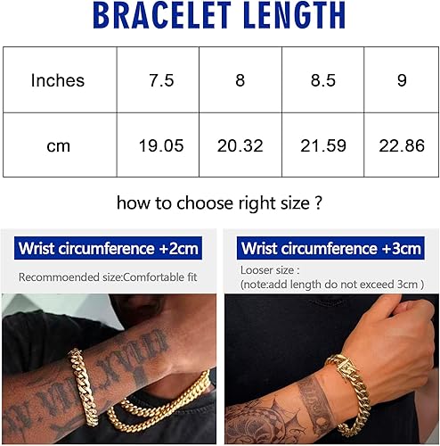 Miniatura 6 de Pulsera de eslabones cubanos para hombre y mujer, Pulsera cubana chapada en oro de 14k de Miami, Ancho de 6-18mm, Longitud de 88.59 pulgadas