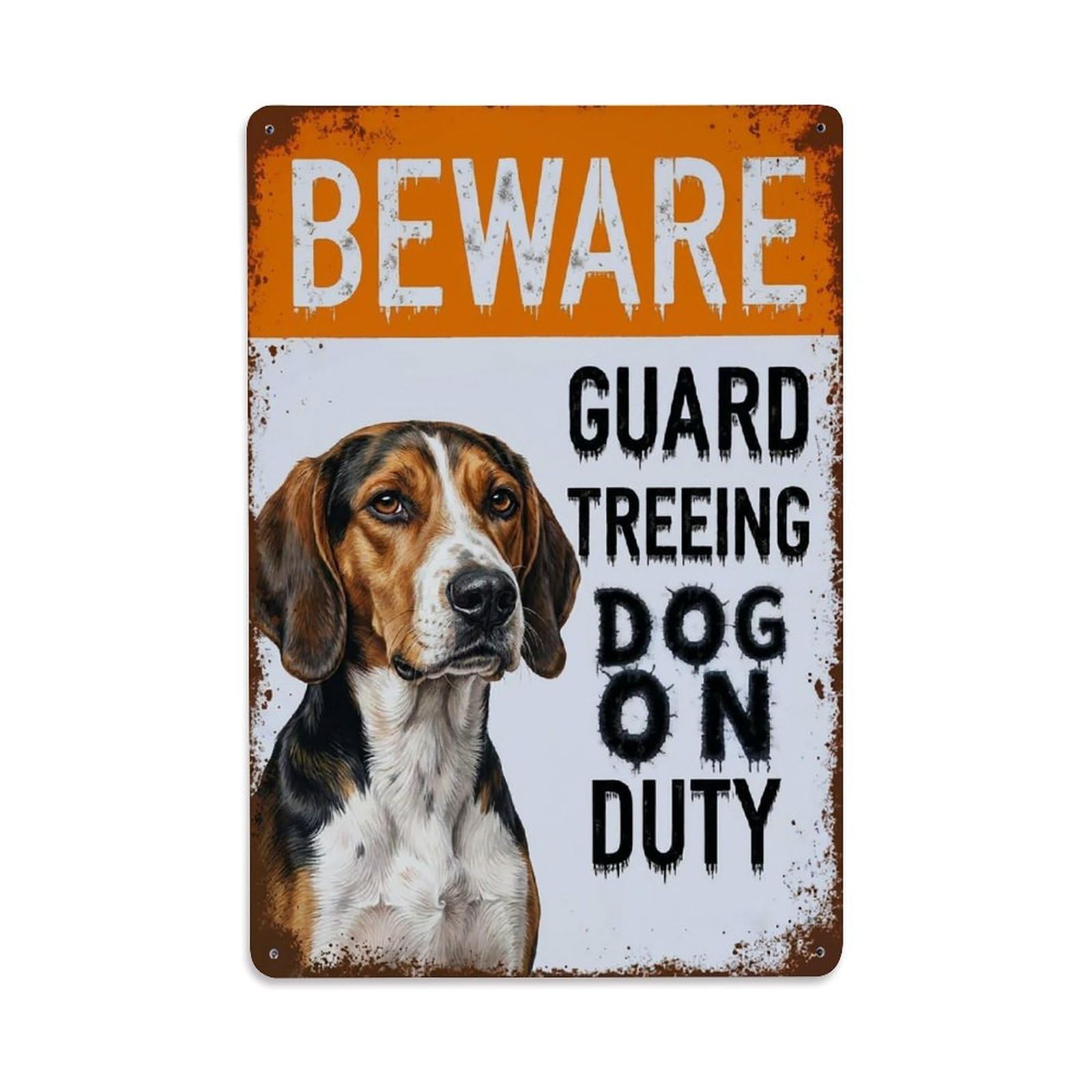 Vintage Funny Treeing Guard Beware of Dog Balcony Metal Tin Sign Plaque Wall Decor for Cafe, Club Bar, Office, Garden Metal Poster 8x12Inch