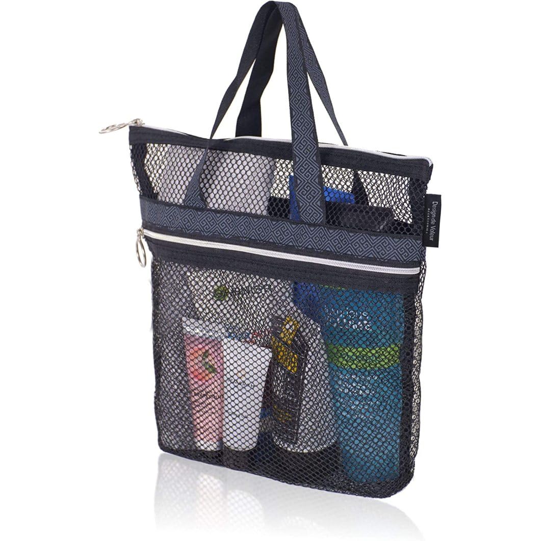 ESiiFuu Shower Caddy 26x25x8cm Quick Dry Tote Bag with Zipper 2 Pockets Portable Lightweight Hanging Organizer for College