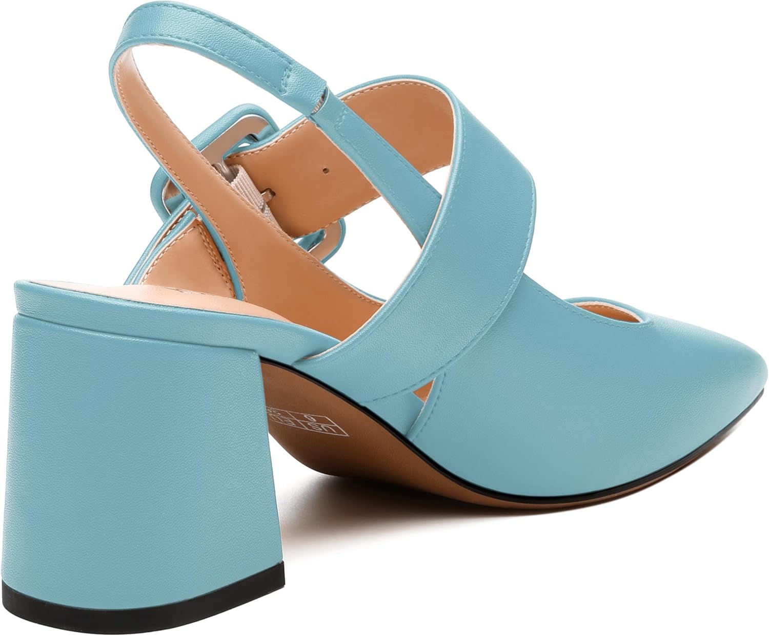 Women's Slingback Pumps, Pointed Toe Mid Heels, Adjustable Buckle Fashion Solid Color Chunky Heel Shoes for Women