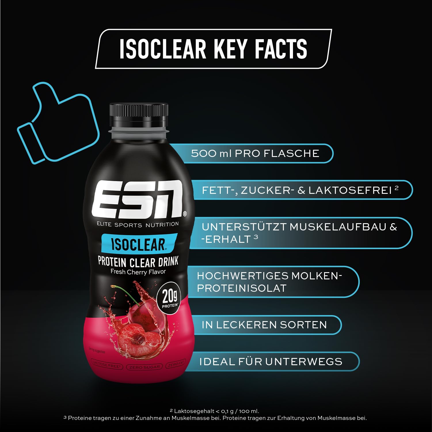 ESN ISOCLEAR Protein Clear Drink RTD, Fresh Cherry, 8 x 500 ml, trinkfertiger Protein-Drink - fruchtig, klar und erfrischend