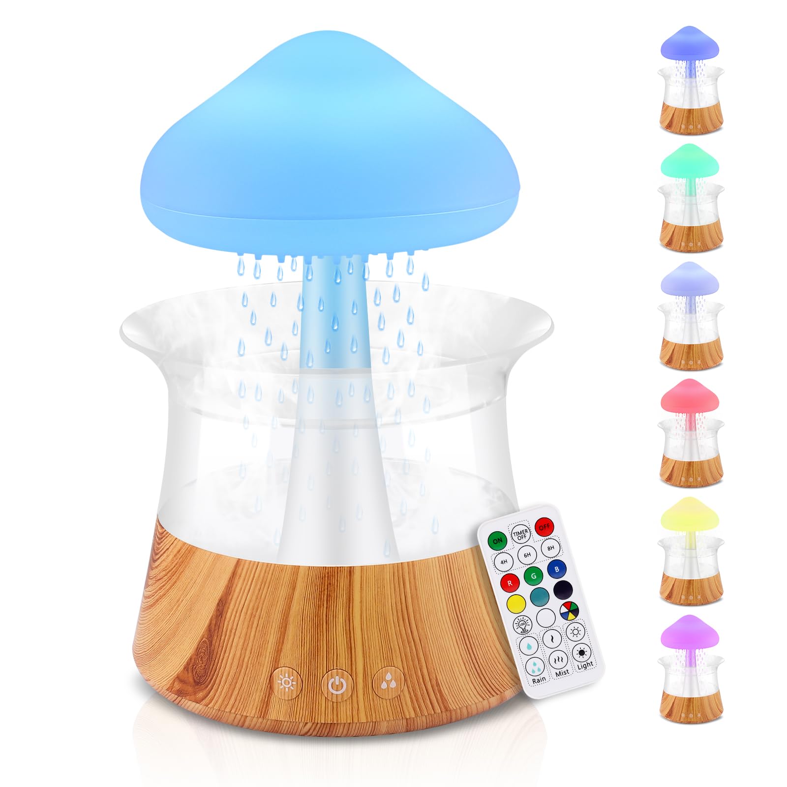 Humidificateur Nuage De Pluie Design Champignon - 300ml, Minuterie 5h, 7 LEDs, Aromathérapie - USB-C Pour Bureau/chambre
