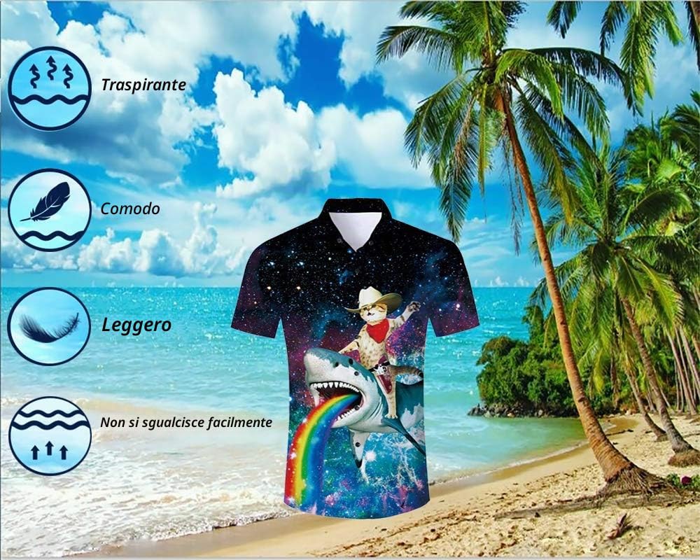 ALISISTER Camicia Hawaiana Uomo Funky Estate 3D Stampa Maniche Corte Abbottonata Camicia Uomo Slim Fit M-XXL