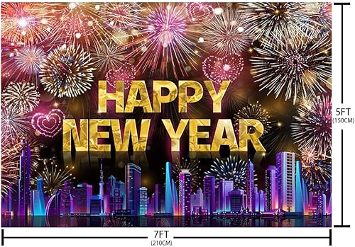 Miniatura 5 de AIBIIN Telón de fondo de 7 x 5 pies con texto en inglés Happy New Year 2024, noche de la ciudad, víspera de Año Nuevo, grandiosos fuegos