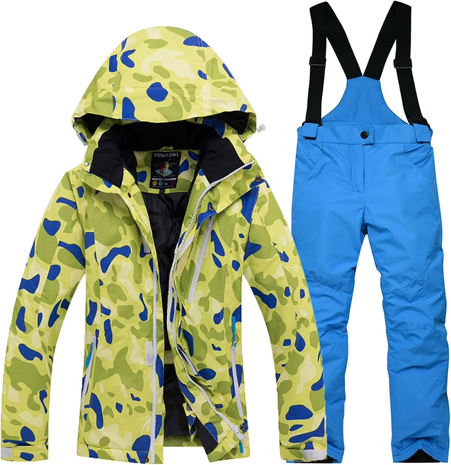 Children's Green Camo Snowsuit Waterproof Snowboard Ski Jacket Pants Set Youth Coat Super Warm in Winter