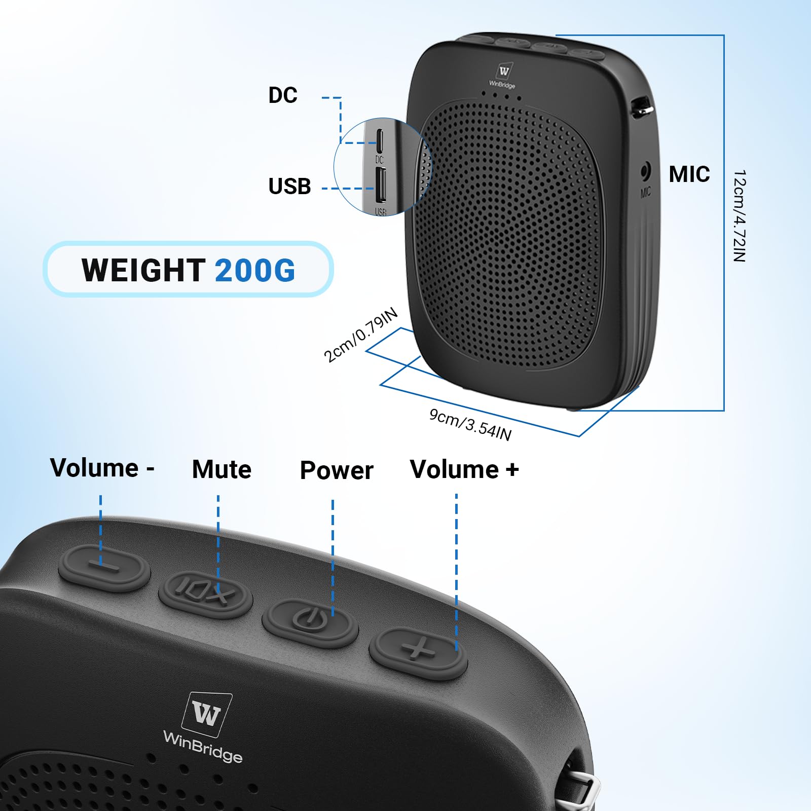 Amplificador de voz Bluetooth con micrófono inalámbrico con gancho para la oreja, micrófono inalámbrico con combo de altavoz, mini megáfono con auriculares amplificadores inalámbricos, sistema PA