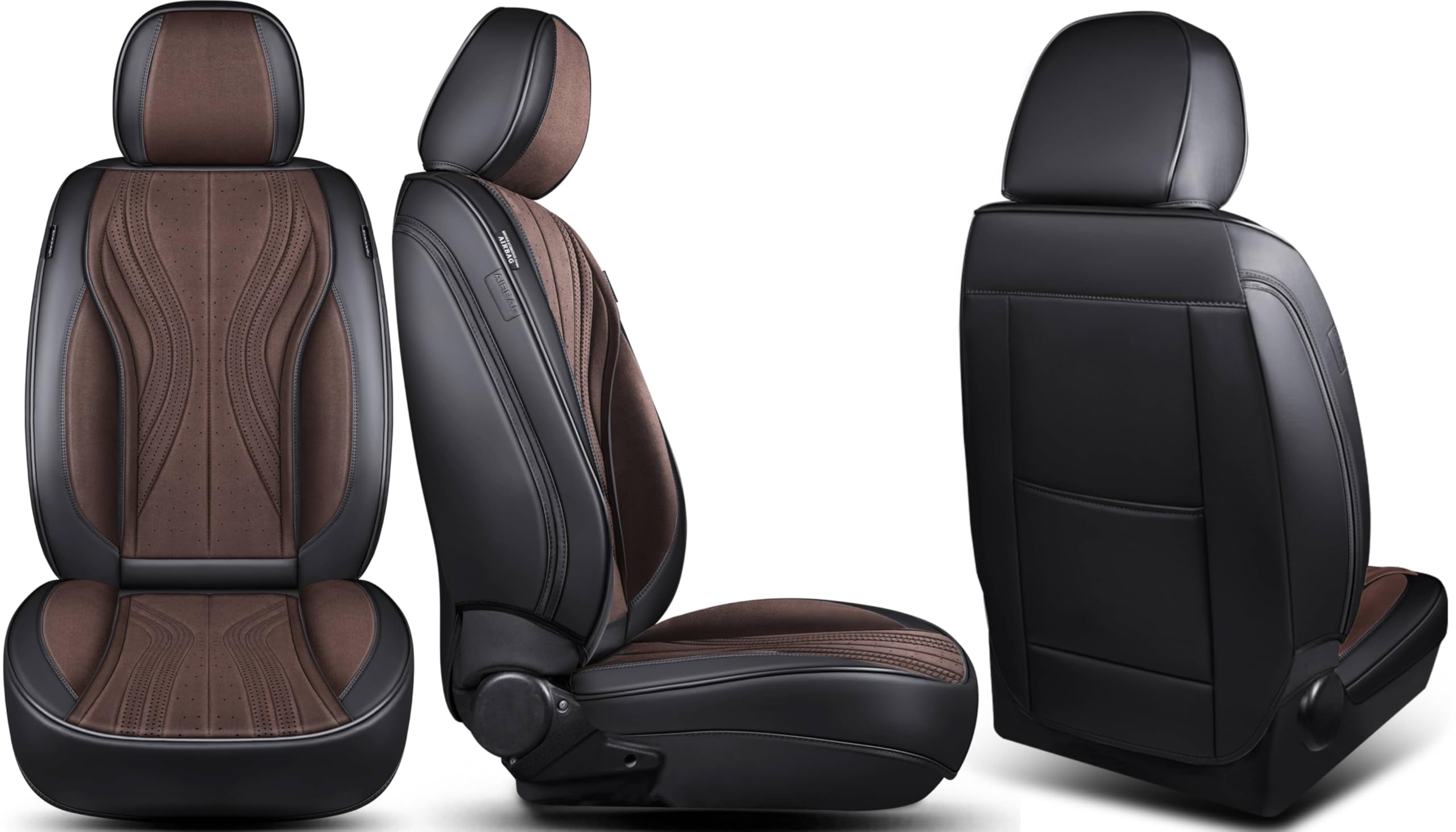 Autositzbezüge Universal für PKW & SUV – Premium Schonbezüge Komplettset Schwarz/Braun, hochwertig verarbeitet für mehr Sitzkomfort, Airbag-kompatibel Sitzauflage, für Vorder- und Rücksitze
