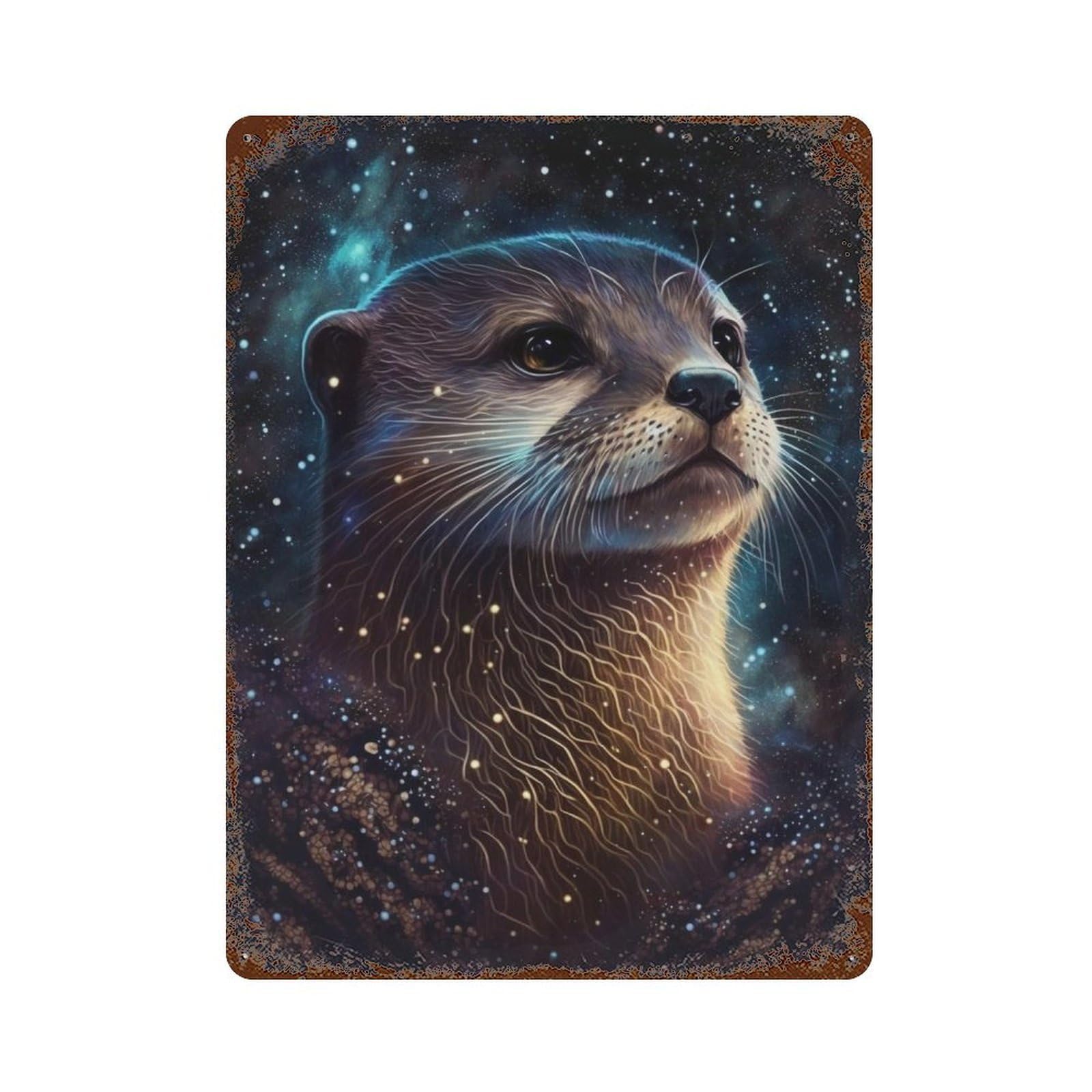 Distressed Metal Wall Sign with Galactic Otter Majesty -1 Design 15.7"x11.8", for Cafe, Home Bar And Lounge Decor, Retro Wall Decor