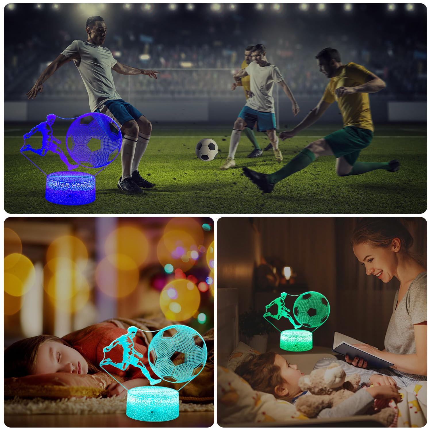 Yulado Fussball Geschenke Jungen Kinder Mädchen, 3D Nachtlicht Optische Täuschungs Deko lampe mit 16 Farben Ändern und Fernbedienung, Fußball Geburtstag Weihnachtsidee für Jungen Mädchen