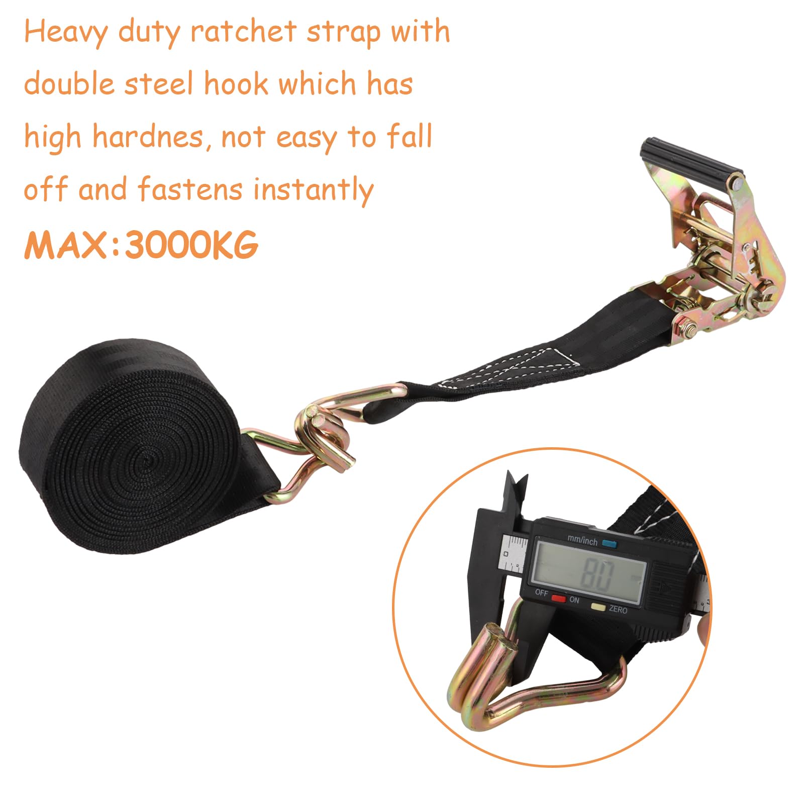 SENENQU 4 Pezzi Cinghie a Cricchetto Nere 6 m X 38 mm, Cinghie di Fissaggio in Poliestere con Ganci a J, Nastro di Serraggio con Etichetta CE per Auto Camion Barca