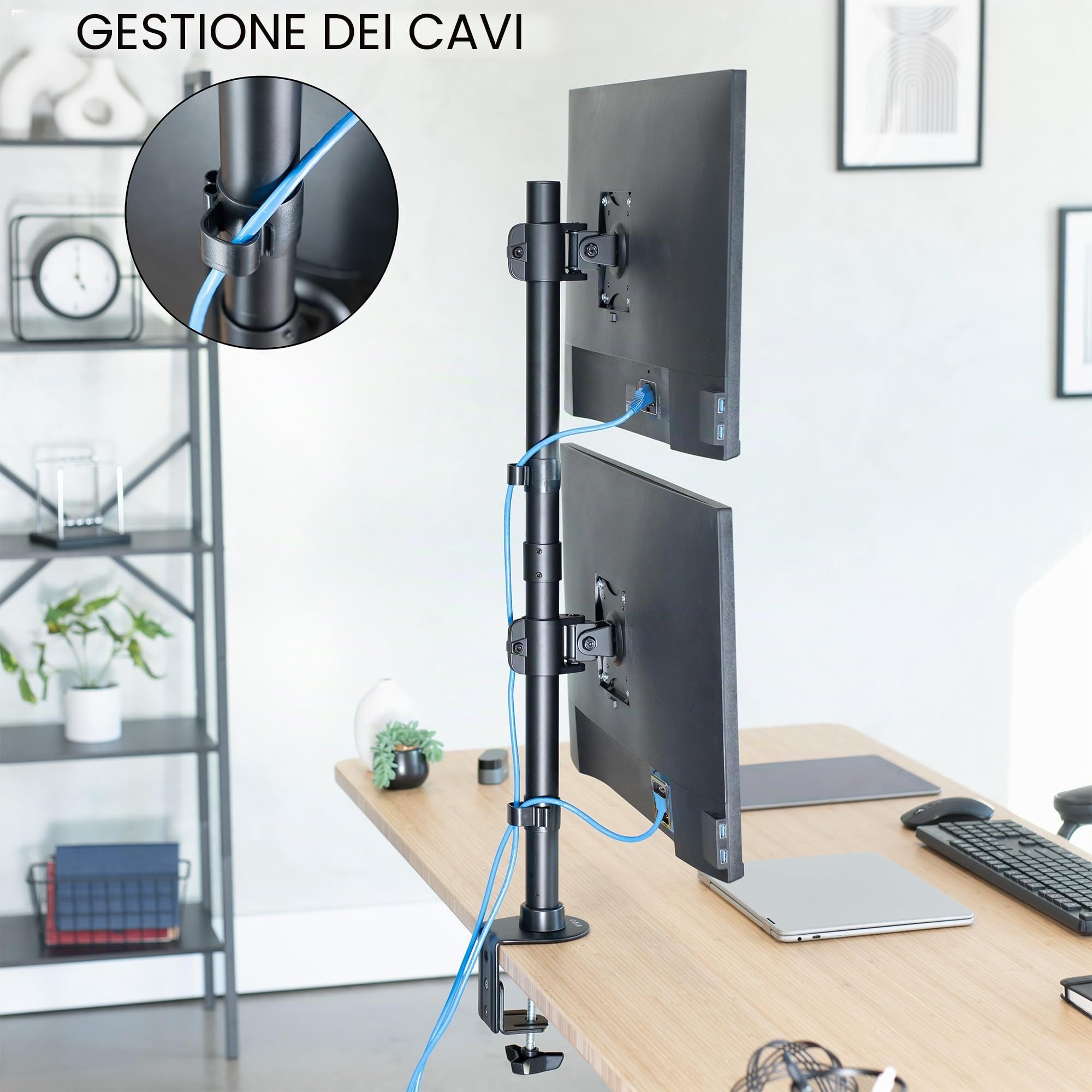 VIVO STAND-V002R - Supporto da tavolo per doppio monitor con regolazione dell'altezza e piastre VESA per 2 schermi LCD Ultrawide fino a 34", Stacked Array, STAND-V002R