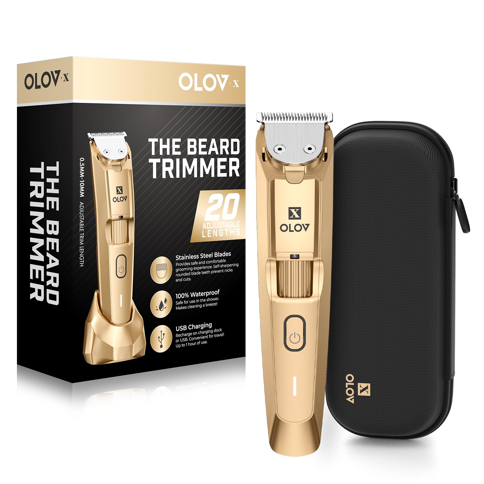 Men's Beard Trimmer - 20 Lengths, Cordless & Waterproof -10 Men's Beard Trimmer - 20 Lengths, Cordless & Waterproof -10