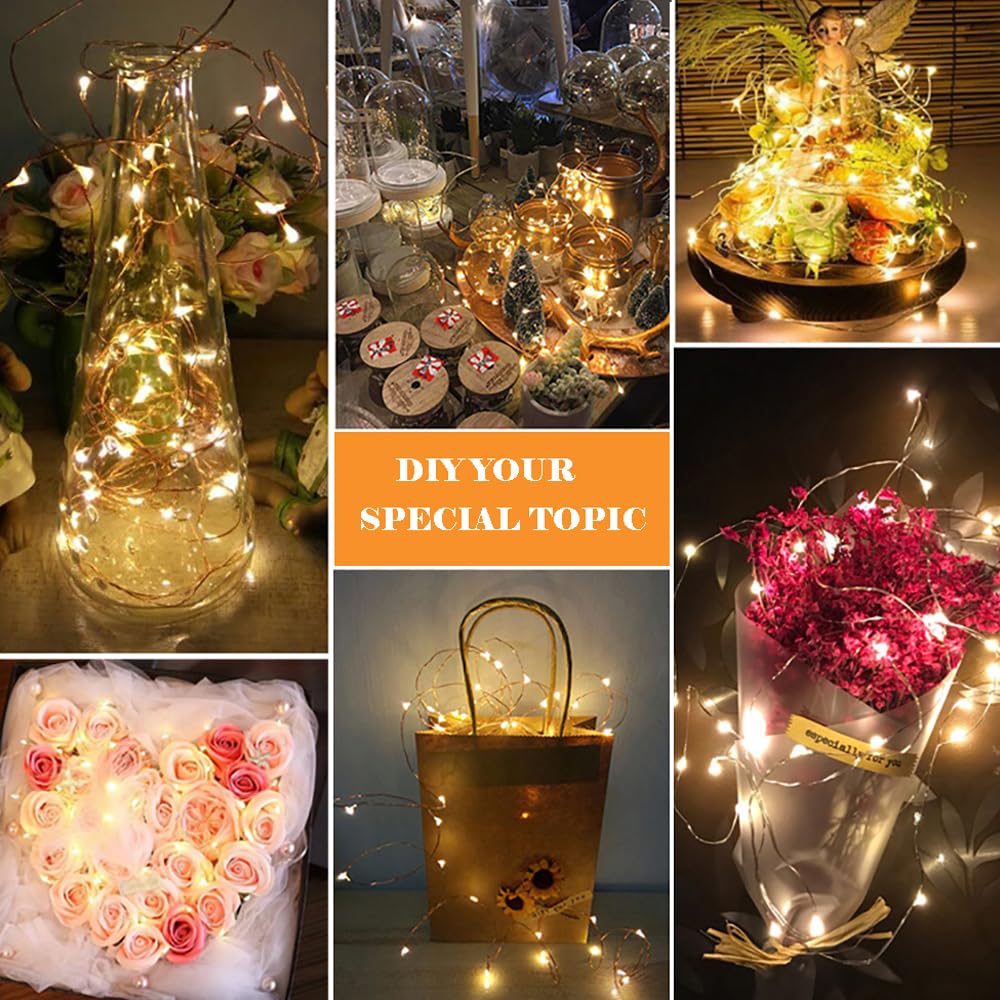 Guirlande Lumineuse à Piles 1M 10 LED Fil Cuivre IP65 - Lot 8 Blanches Froides