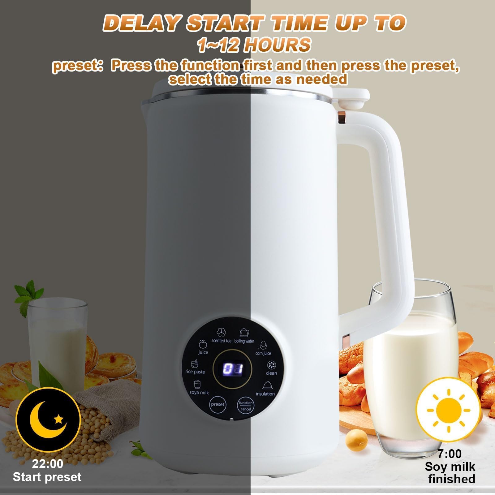 1L Sojamilch Maker Nussmilchmaschine 8 in 1 Hafermilch Maker mit LED Anzeige, Timer, Auto-Clean, Filterfrei, Warmhalten, Hausgemachte Soja-Mandel-Pflanzenmilch
