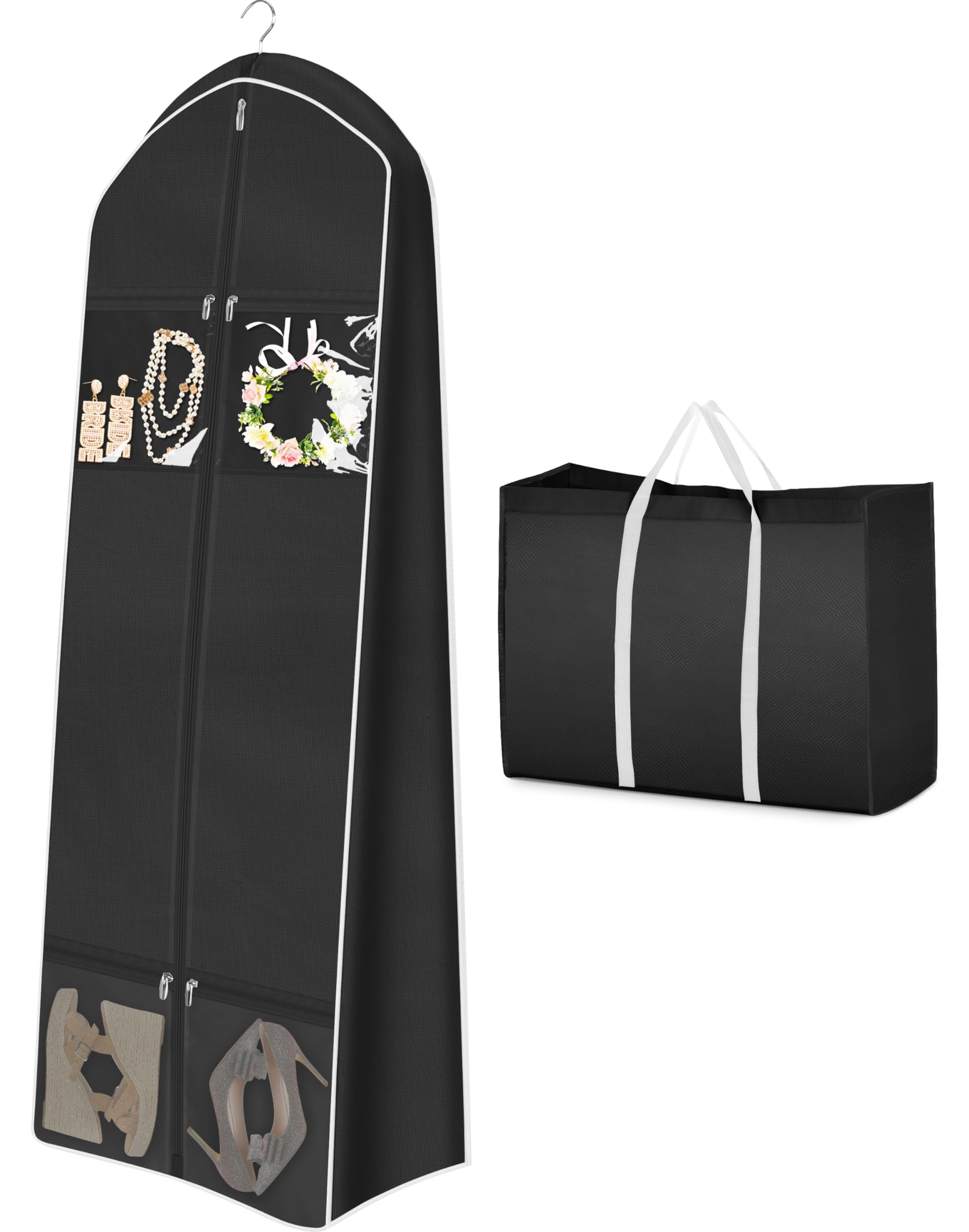 MISSLO 70 Wedding Dress Garment Bag with Bride Tote Bag 8 Gusseted Wedding Dress Bags for Gowns Long