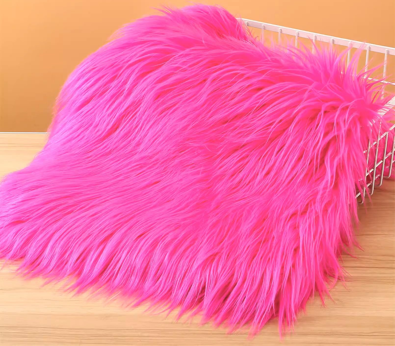 Faux Fur Fabric Square Patches for Crafts, Sewing, Costumes, Seat Pads (Hot Pink, 10 x 20 Inch)