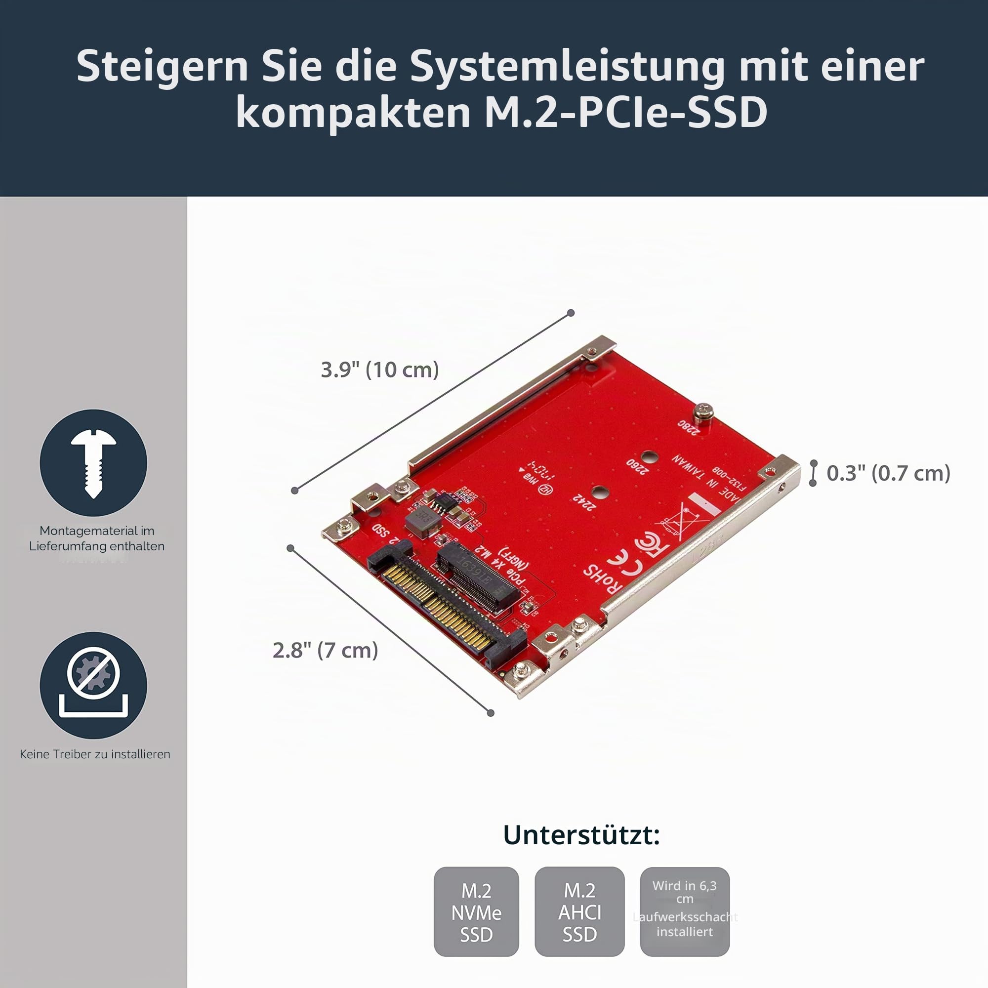 StarTech.com M.2 PCIe NVMe auf U.2 (SFF-8639) Adapter - Für SSDs - Laufwerk auf U.2 Host Konverter (U2M2E125), Personal Computer, OS Independent