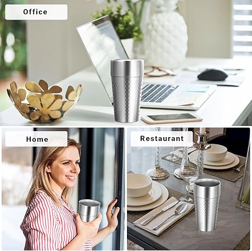 Miniatura 6 de Vasos de acero inoxidable, vaso aislado de doble pared de 19 onzas, paquete de 4 vasos de agua irrompibles apilables con aislamiento de metal de