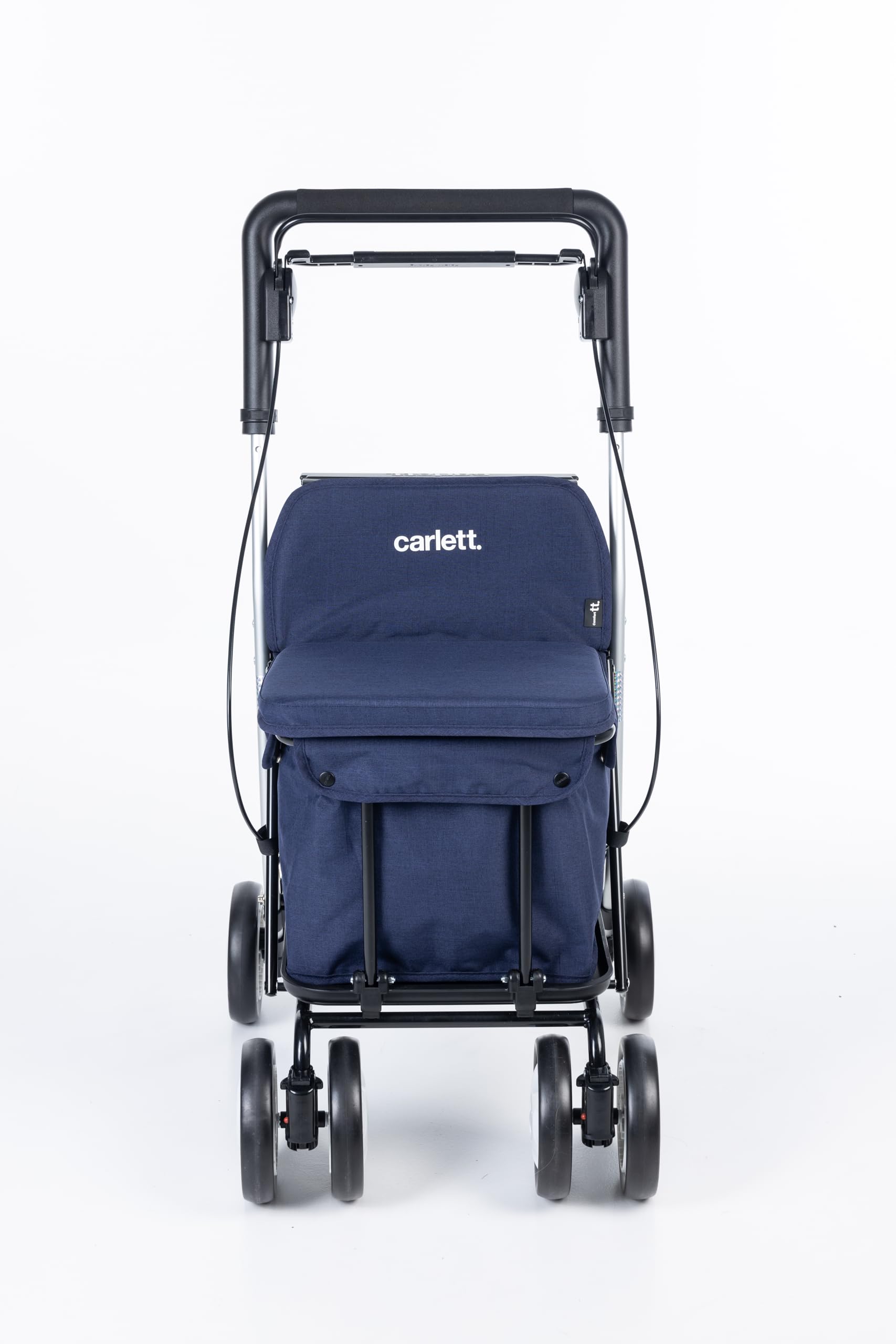 Carlett Déambulateur et Chariot avec Siège Intégré, Produit Médical Homologué UE, Poignée Réglable, Double Frein et Roues Réglables 3 Positions, Léger et Compact, Comfort Move, Bleue