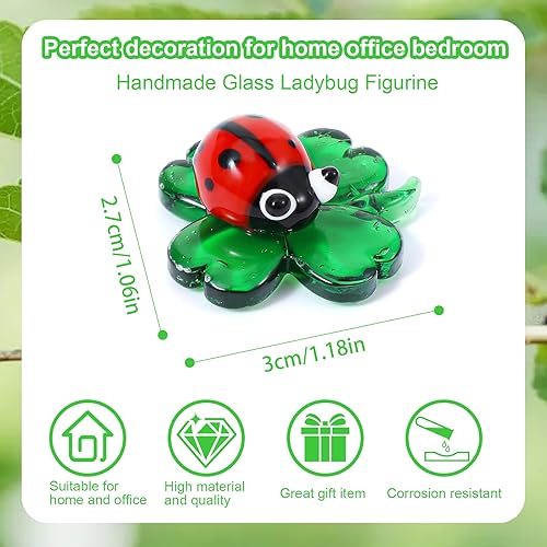 Miniatura 2 de Trébol de cuatro hojas de cristal de animales de mariquita, regalos - Figuritas de mariquita diminutas figuras de animales soplados a mano,