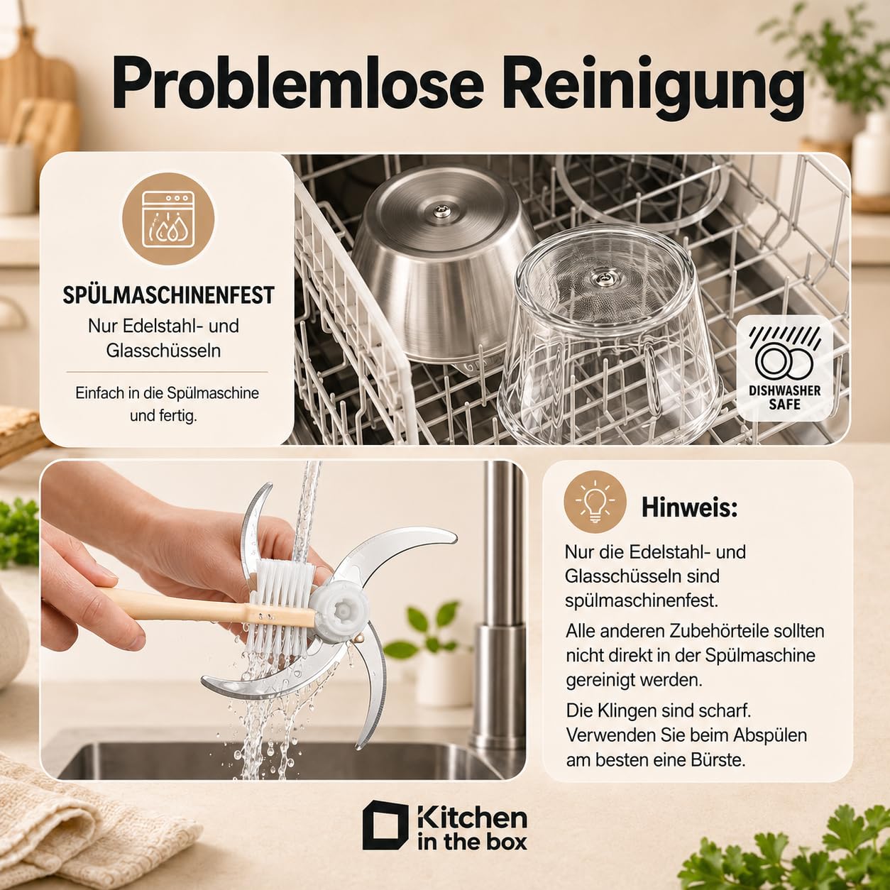 Kitchen in the Box Zerkleinerer küche Elektrisch mit 2 Schüsseln (1L Glasschüssel+2L Stahlschüssel),400W Multizerkleinerer fleischwolf mit 2 Bi-Level Klingen für Fleisch,Babynahrung,Obst,Gemüse