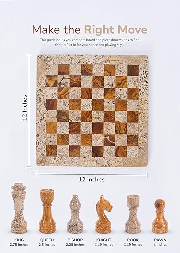 Miniatura 6 de RADICALn - Juego completo de ajedrez de mármol de coral fósil y marrón oscuro hecho a mano