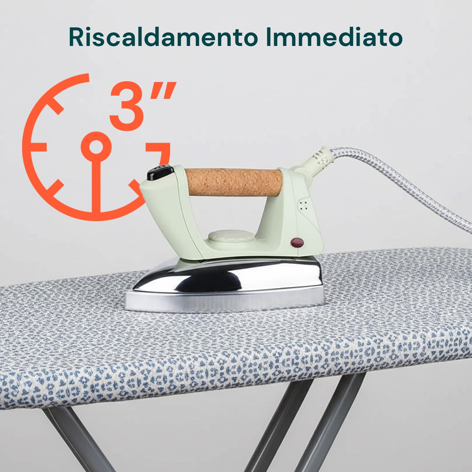 Avilia – Ferro da Stiro a Vapore con Caldaia 3.5 Bar 850 ml con Impugnatura in Sughero, Vapore Continuo e Verticale, Piastra Inox per Stiratura Professionale e Tessuti Delicati (Verde)