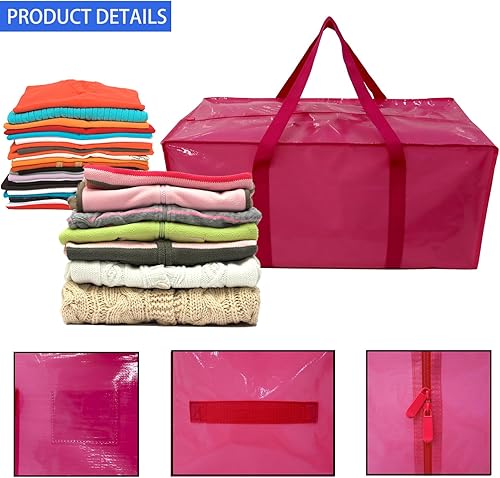 Miniatura 5 de Bolsas de mudanza extragrandes con cremalleras fuertes y asas, suministros de mudanza con tapas, paquete de 6 bolsas resistentes para almacenamiento