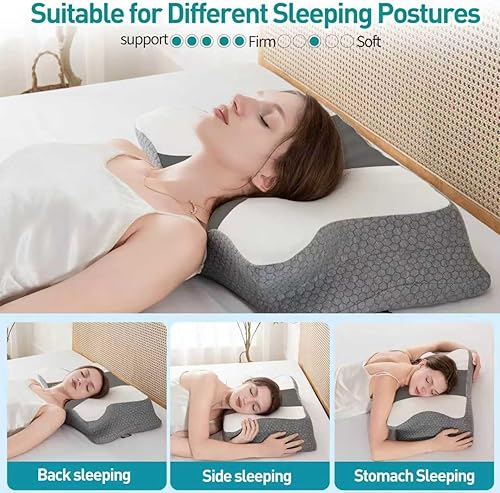 Miniatura 3 de Almohada cervical para aliviar el dolor de cuello y hombros, almohadas de espuma viscoelástica, almohada de cama ergonómica de contorno, suave para