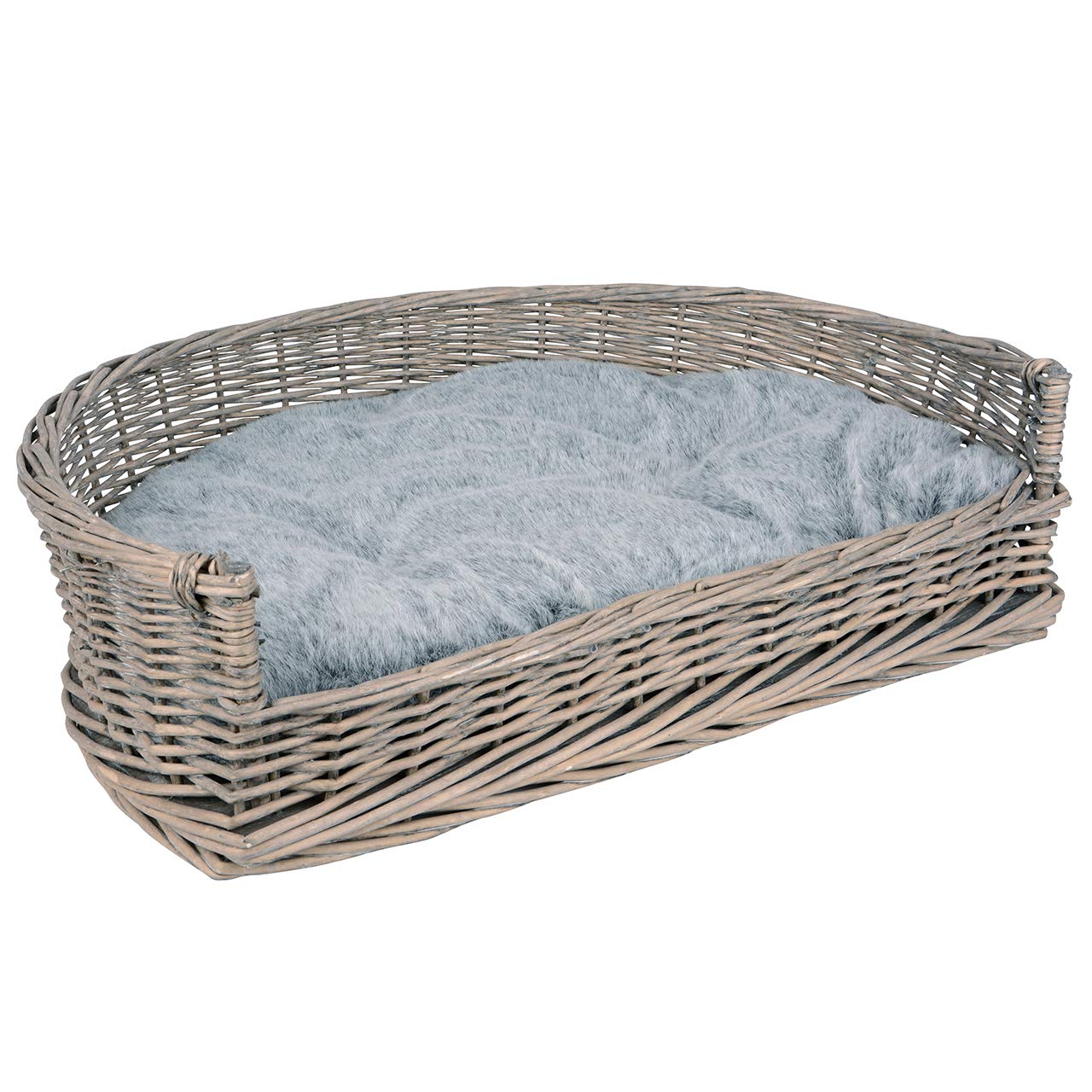 RM E-Commerce, lettino per cani, cesta in vimini misura S–XL con cuscino grigio, per cani di grande e piccola taglia