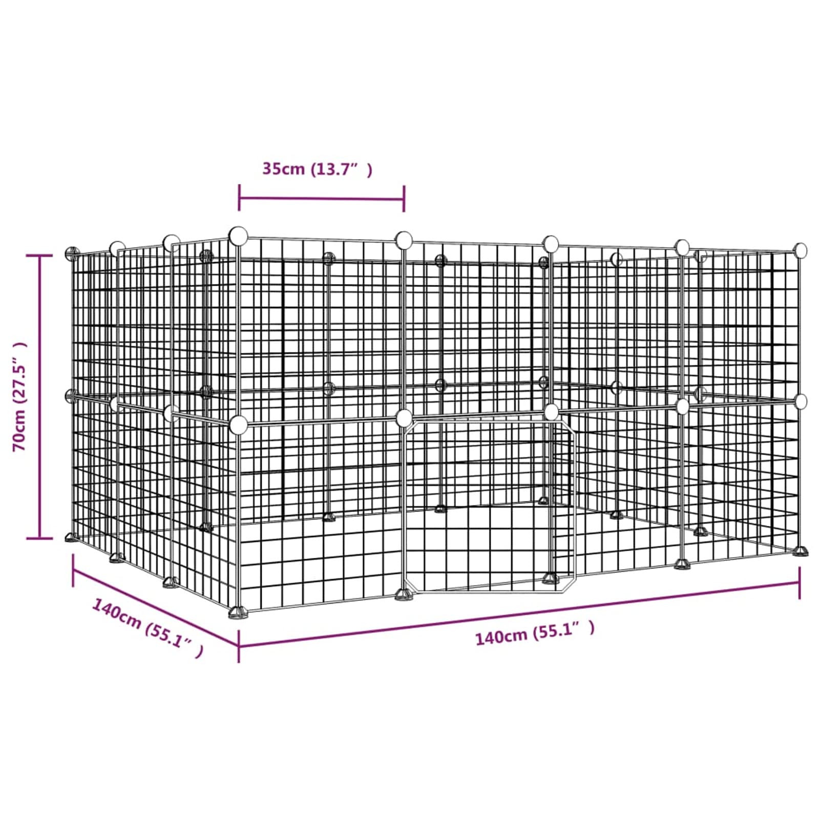 Jaula para Mascotas de 28 Paneles Puerta, ZEYUAN Jaulas para Conejos, Jaula Cobaya, Valla para Mascotas, Recinto para Conejos, Cosas para Conejos, Parque para Conejos, Acero Negro 35x35 cm