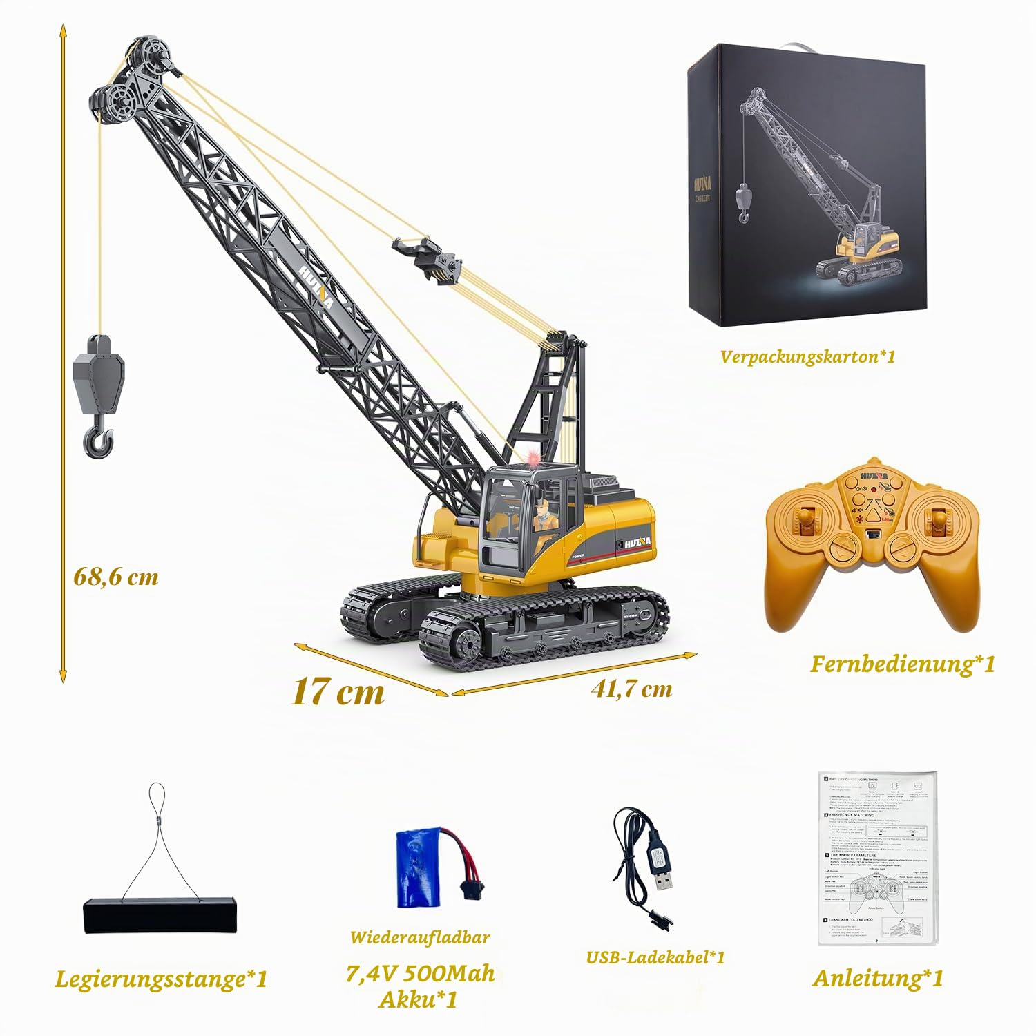 Remote Control Tower Crane Die Cast Truck Hoist Dragline 1:14 Scale 2.4GHz Remote Control Engineering Lift Model Truck Crawler Loader Excavator Bulldozer Construction Toy for Boys & Girls