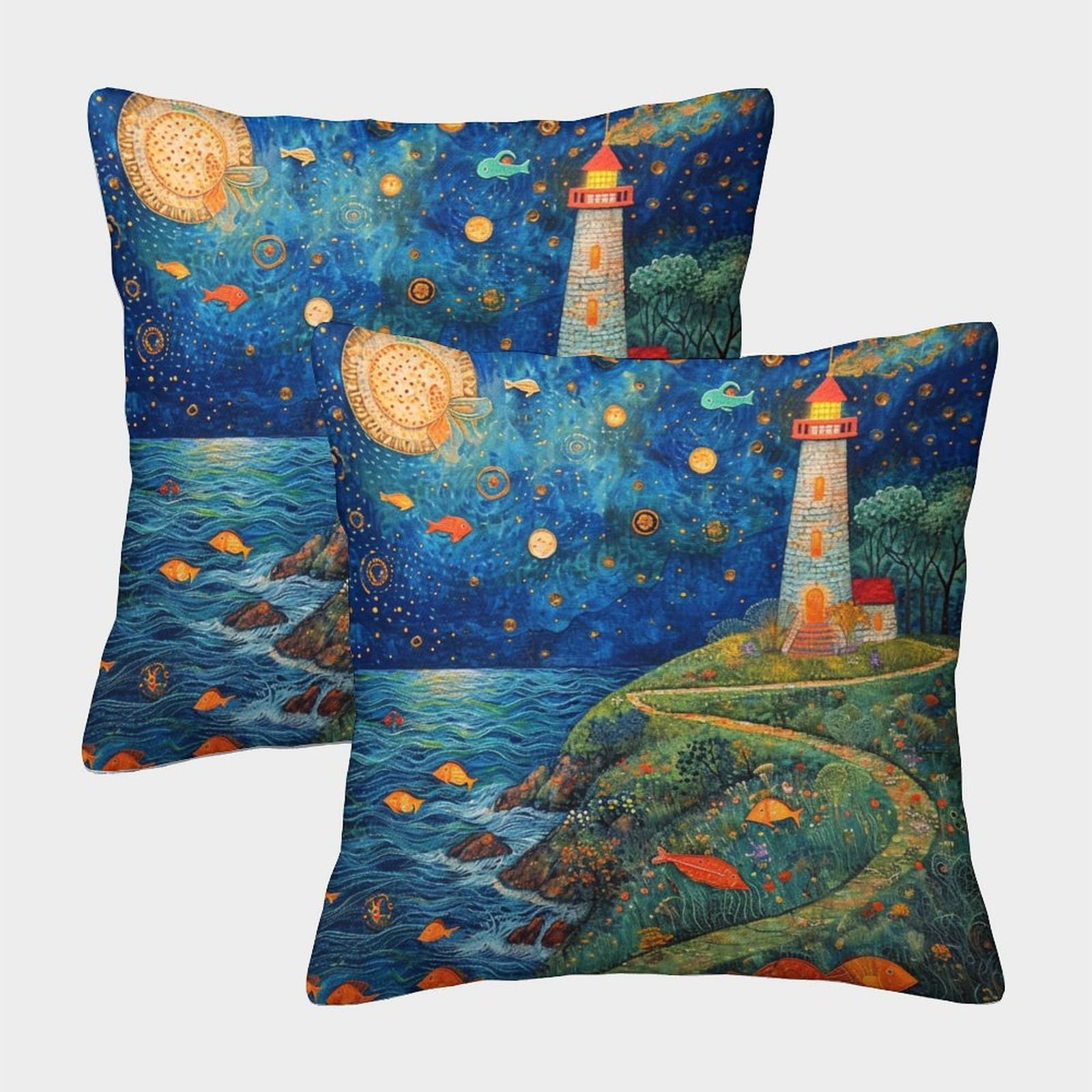 Lighthouse Cushion Covers Pillowcases, Cushion Cover Set of 2 Abstract Art Throw Pillow Covers Soft Pillow Covers, for Sofa Bedroom Cushions Pillow Cases 45x45cm